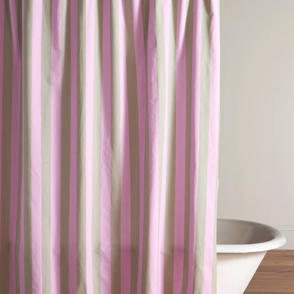 New Anthropologie Maeve Mele Cotton Striped Shower Curtain 72” Square NWT